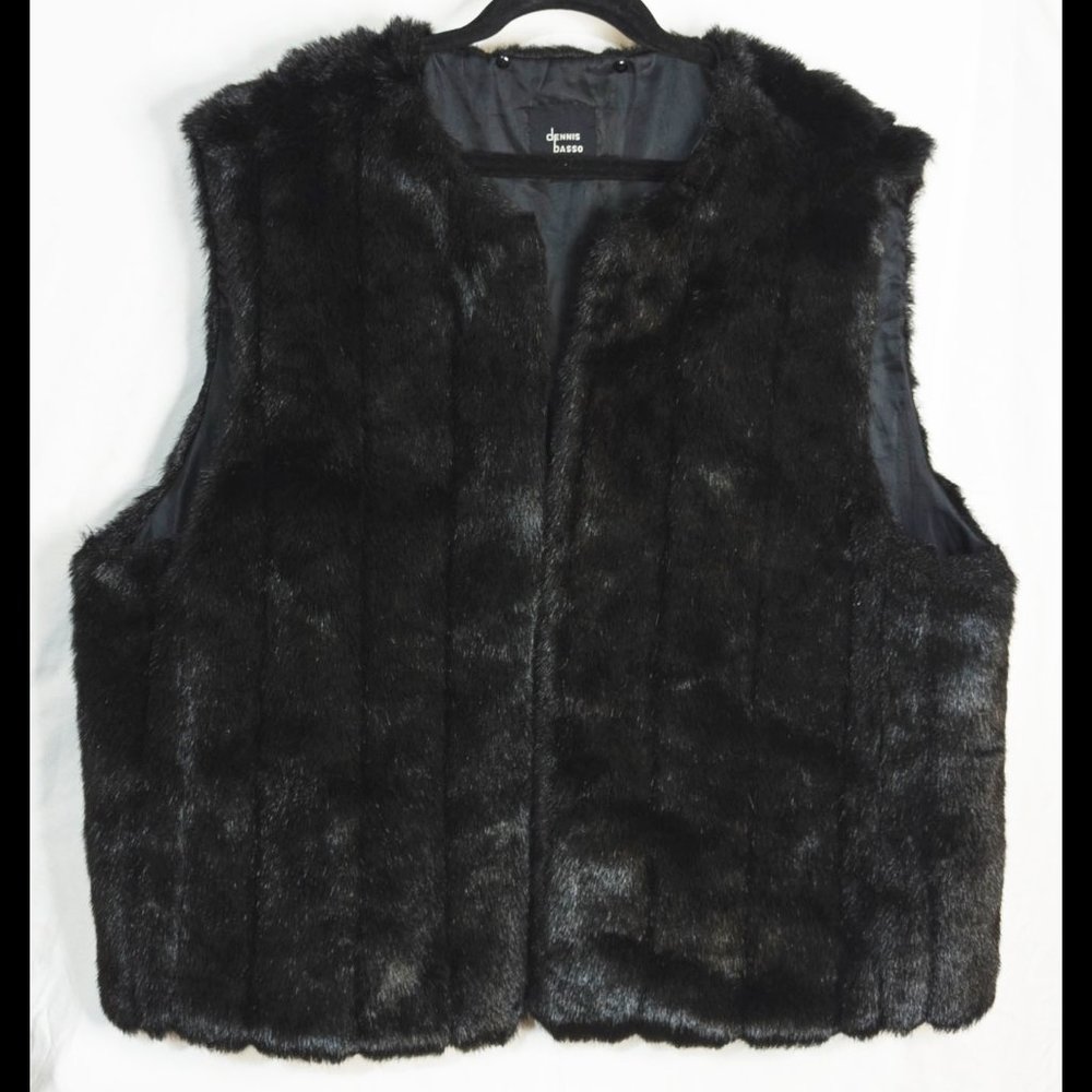DENNIS BASSO 3X Black Lightwt Faux Fur Vest Lining for Dennis Basso Denim Jacket - Picture 7 of 7